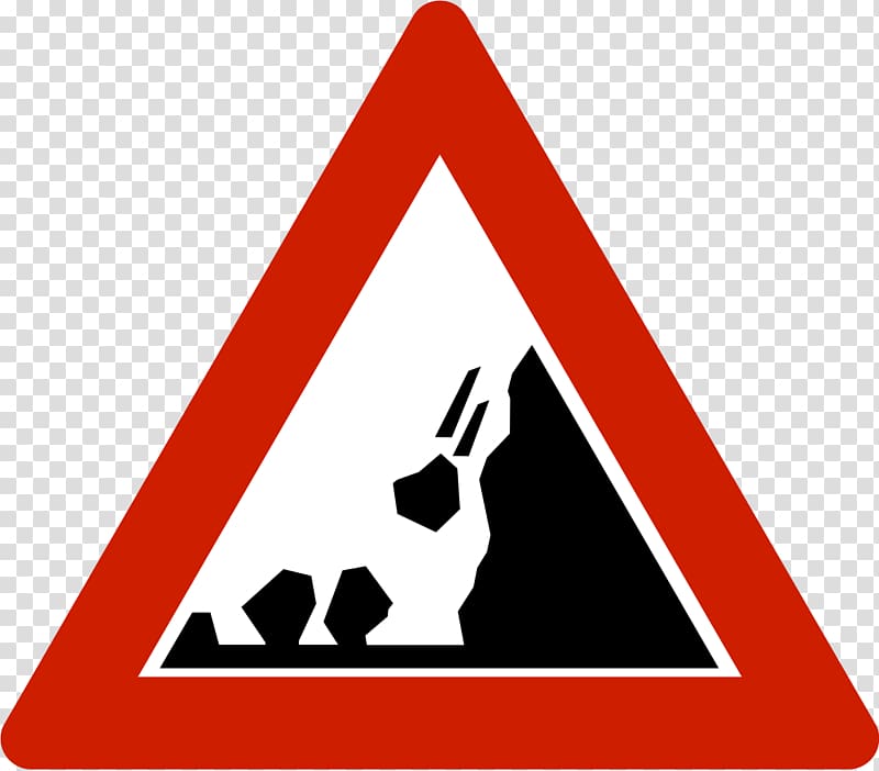 Warning sign Traffic sign Rockfall, rock transparent background PNG clipart