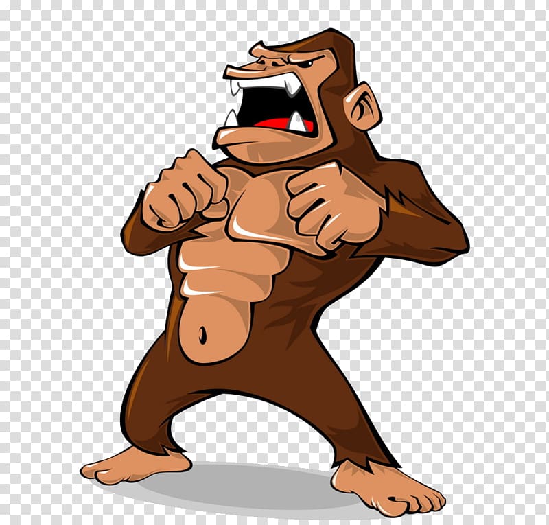 brown angry monkey illustration, Gorilla Ape Cartoon Illustration, Angry gorilla transparent background PNG clipart