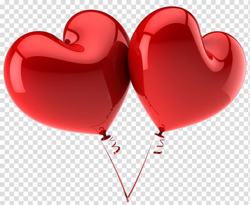 two red heart balloons, Balloon Heart Valentine\'s Day , heart ballon transparent background PNG clipart