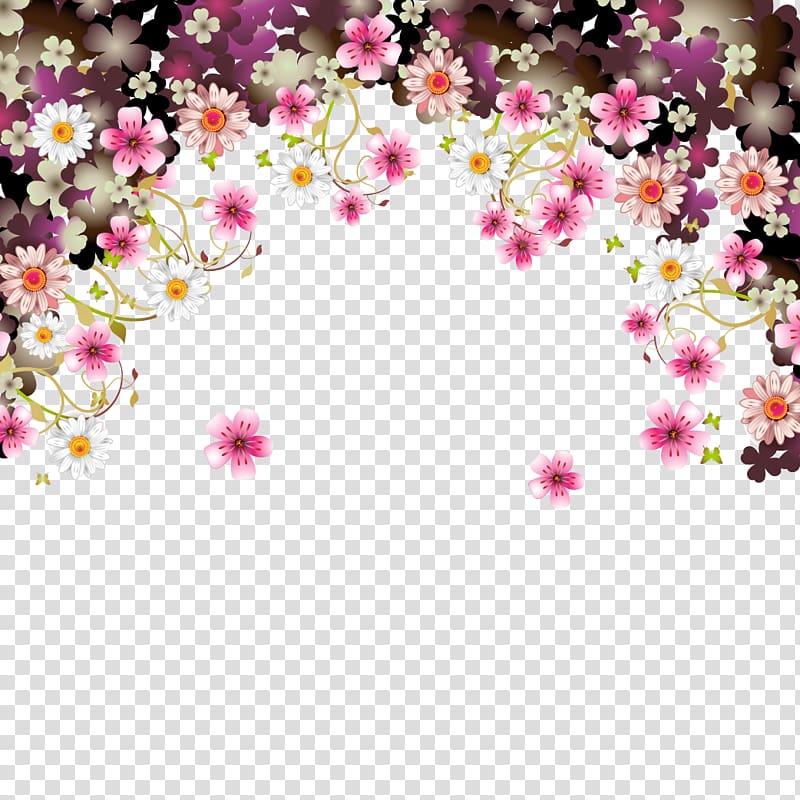 of pink and white petaled flowers, Flower Euclidean , Valentine colorful flowers material transparent background PNG clipart