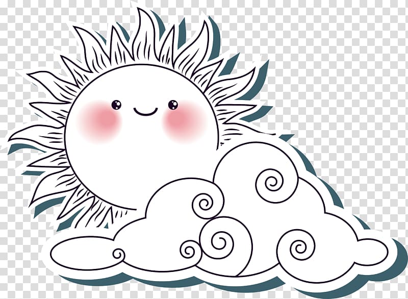 Cloud Drawing Illustration, Hand painted sun clouds lines transparent background PNG clipart