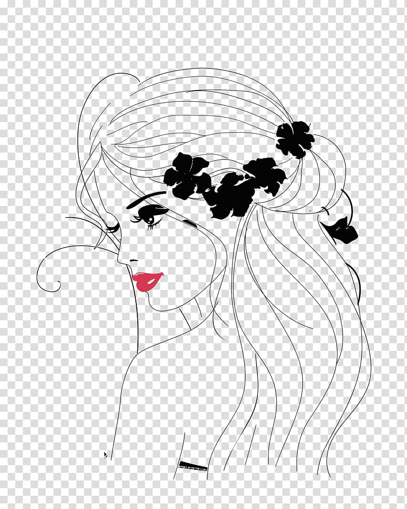 female illustration, Girl Drawing Woman, Hand painted long hair girl decorative pattern transparent background PNG clipart