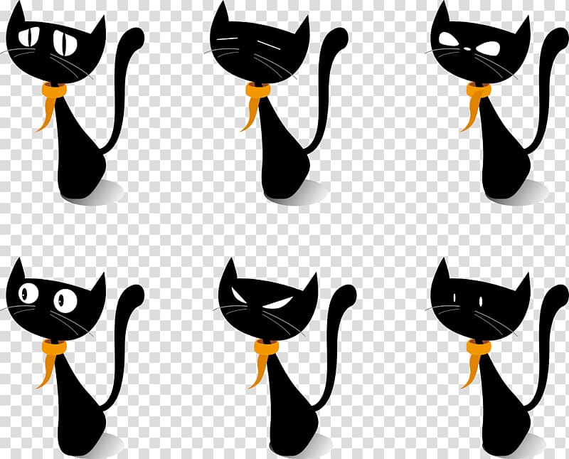 Black cat Drawing , Cute cat various expressions transparent background PNG clipart