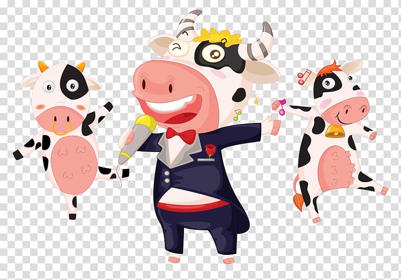Cattle Singing Illustration, A cow singing transparent background PNG clipart