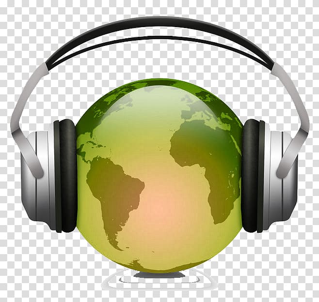 Internet radio Streaming media FM broadcasting Radio station, Globe with headphones transparent background PNG clipart