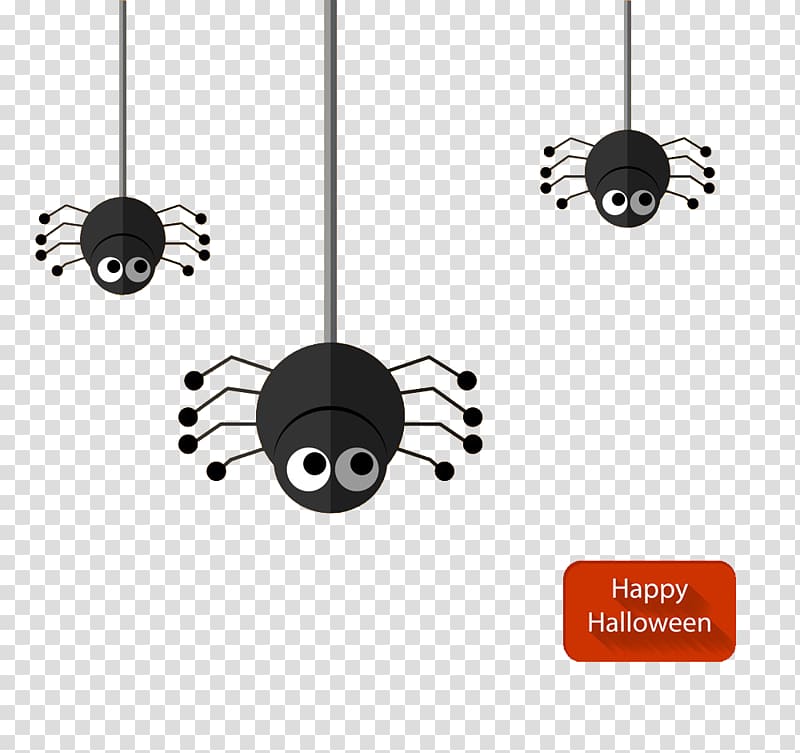 Spider Cartoon Illustration, Black spider hanging elements transparent background PNG clipart