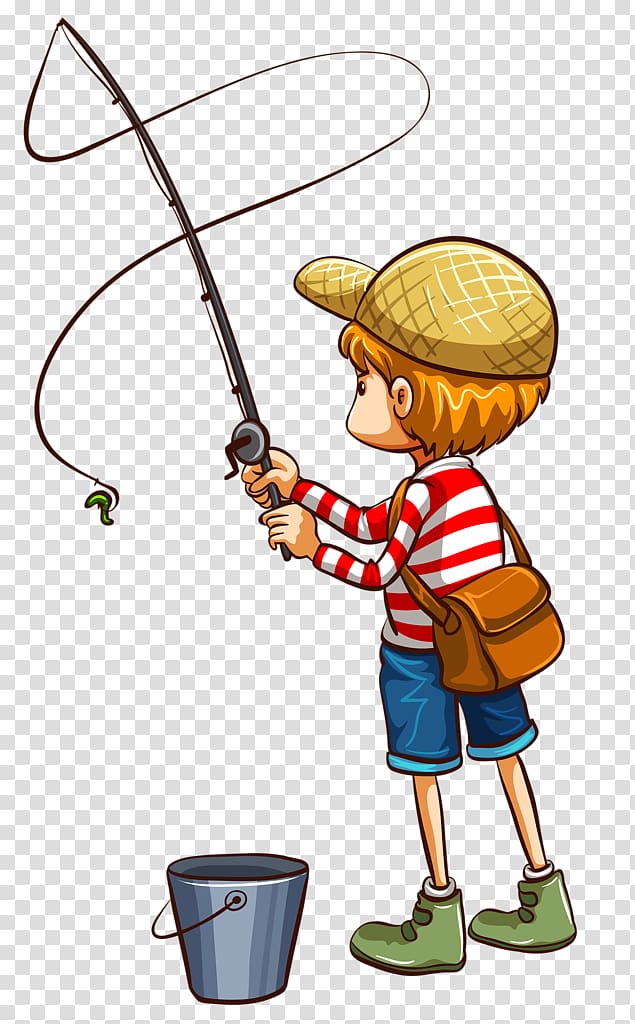 Angling Cartoon Fishing rod, Cartoon boy fishing transparent background PNG  clipart