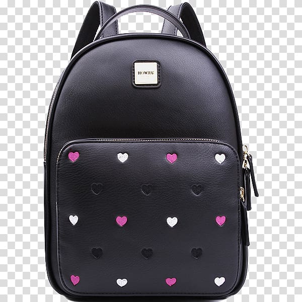 Backpack Handbag Baggage Travel, Love pattern black shoulder bag front view transparent background PNG clipart