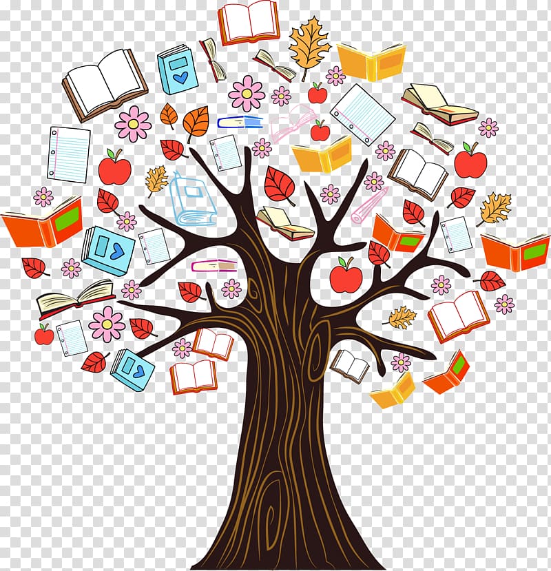 Book Tree Reading , Color book knowledge tree illustration, tree illustration with books transparent background PNG clipart
