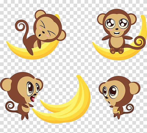 Ape Monkey Banana Cartoon, Bananas and monkeys transparent background PNG clipart