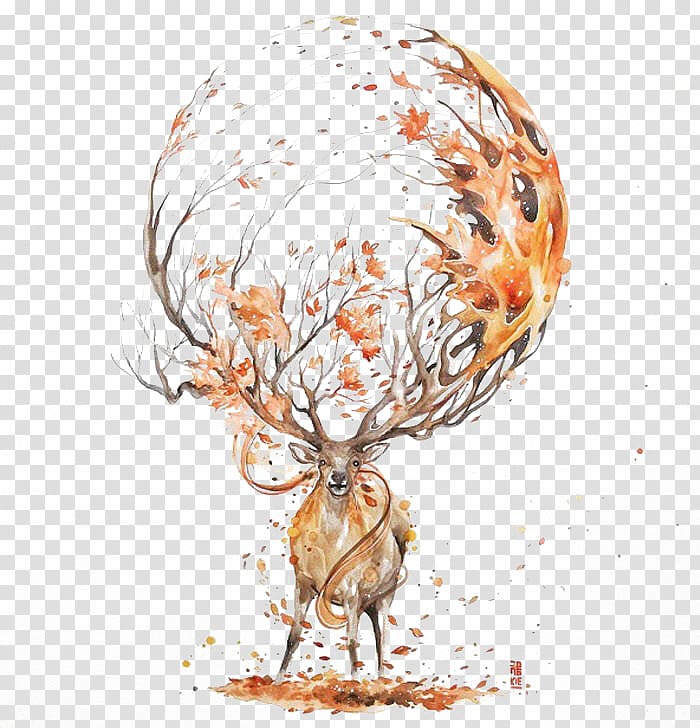 deer , Deer Watercolor painting Drawing Illustration, Autumn deer transparent background PNG clipart