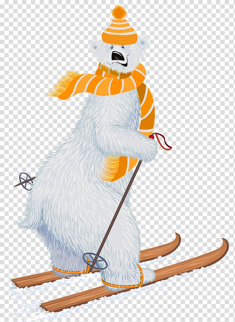 Polar bear Skiing, Skiing polar bear transparent background PNG clipart