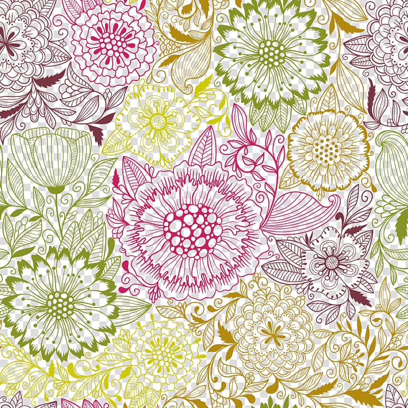 multicolored flowers background illustration, Coloring book Drawing Pattern, beautiful light-colored floral transparent background PNG clipart