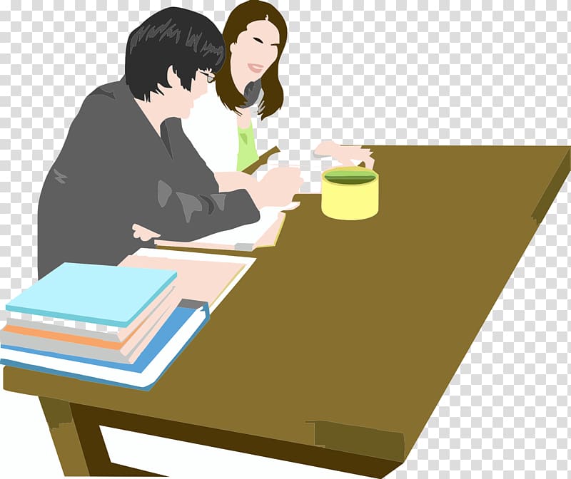 Table Cartoon Teacher Illustration, Two teachers together prepare lessons transparent background PNG clipart