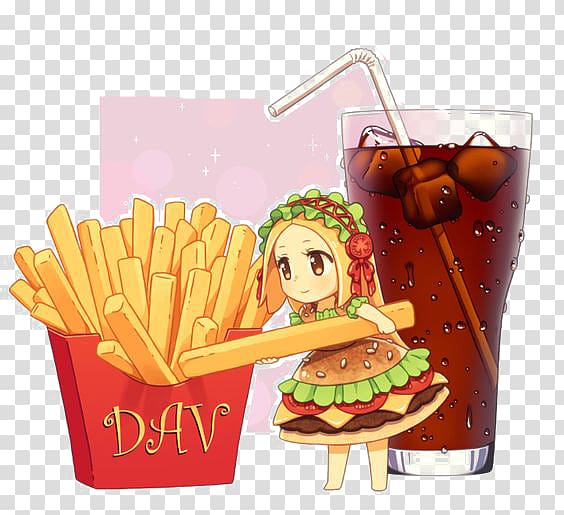 Hamburger Chibi Anime Drawing Food, Fries and cola transparent background PNG clipart