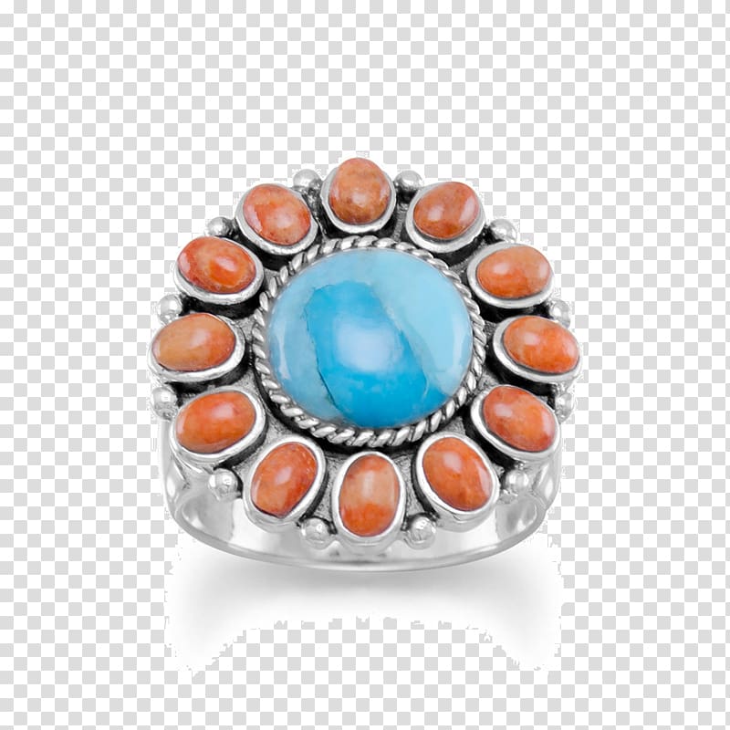 Turquoise Sterling silver Ring Red Coral, silver transparent background PNG clipart