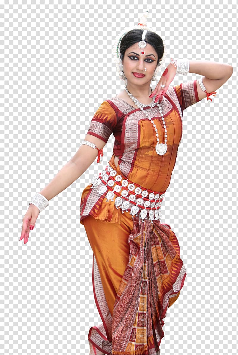 woman wearing orange dress while dancing, Odissi Indian classical dance Dance Dresses, Skirts & Costumes, Dancers transparent background PNG clipart