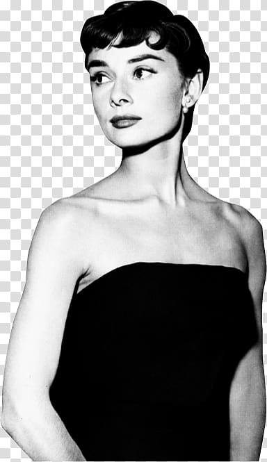 grayscale of woman, Audrey Hepburn Side View transparent background PNG clipart