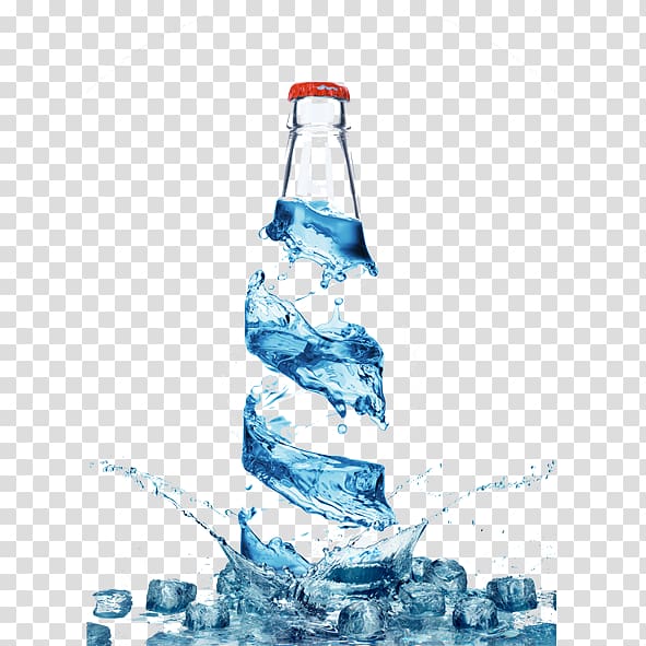 water bottle and ice cubes illustration, Bottled water Purified water Drinking water, Creative three-dimensional water,bottle transparent background PNG clipart