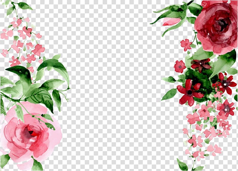 pink roses boarder illustration, Pixel Watercolor painting, Hand drawn flowers transparent background PNG clipart