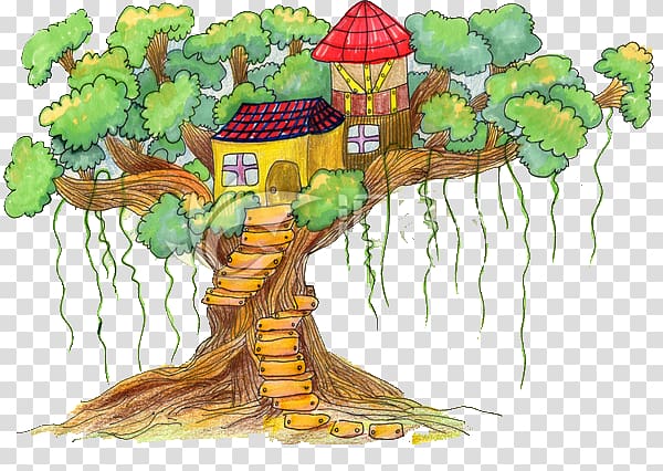 The Art of Painting Cartoon Tree Illustration, Bird House transparent background PNG clipart
