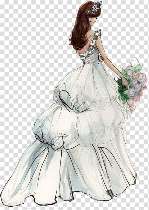 woman holding flower bouquet illustration, Wedding invitation Bride Wedding dress, Hand-painted bride transparent background PNG clipart